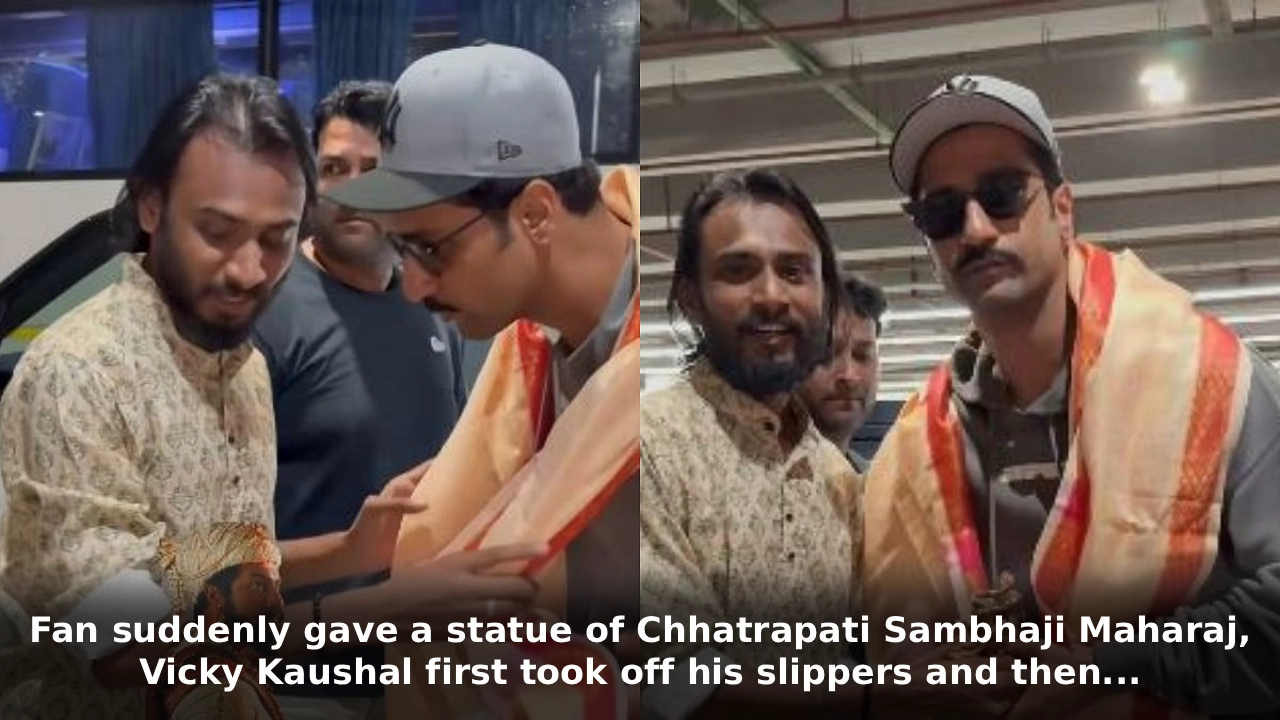Fan suddenly gave a statue of Chhatrapati Sambhaji Maharaj, Vicky Kaushal first took off his slippers and then...