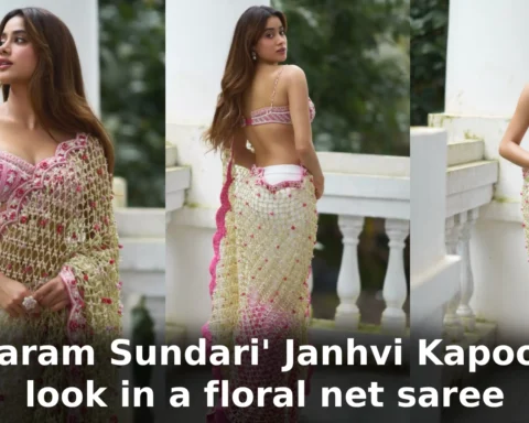 'Param Sundari' Janhvi Kapoor look in a floral net saree